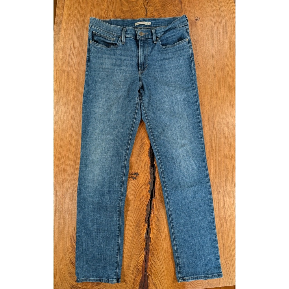 Levis Slimming Straight Jeans Womens 30 Blue Medium Wash Denim Stretch Mid Rise